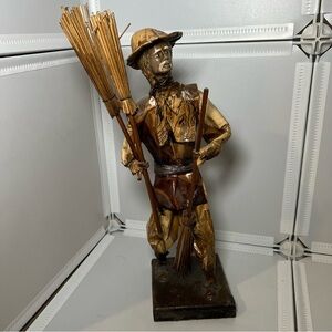 Vintage Mexican Paper Mache Figure 14” Farmer Holding Woven Broom Folk Art